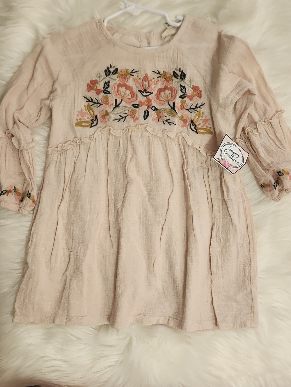 Cream Embroidered Floral Kids Dress - Girls Size 4 - Brand: Jessica Simpson